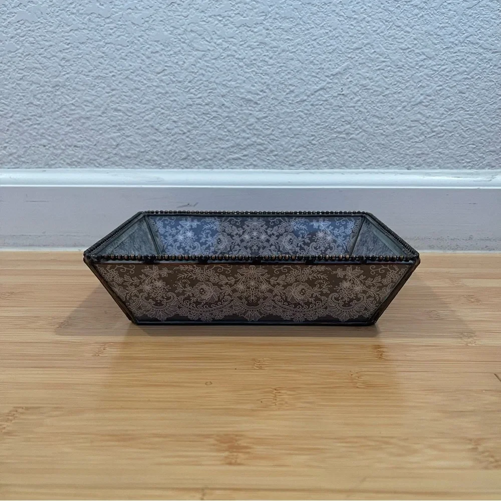 Fringe Studio Floral Gray Glass Deep Tray